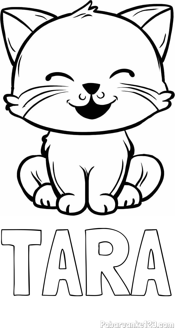 Pobarvanka imena TARA in pobarvanka prikupne mačke