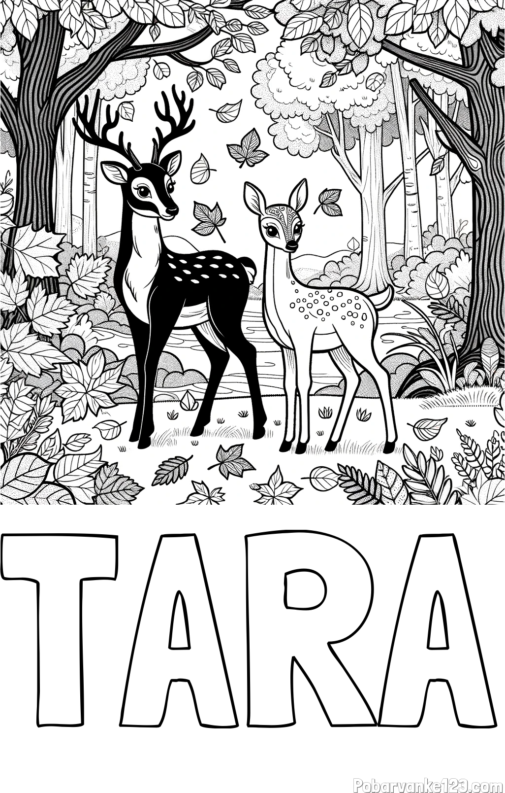 Pobarvanka imena TARA in pobarvanka srnice in jelenčka