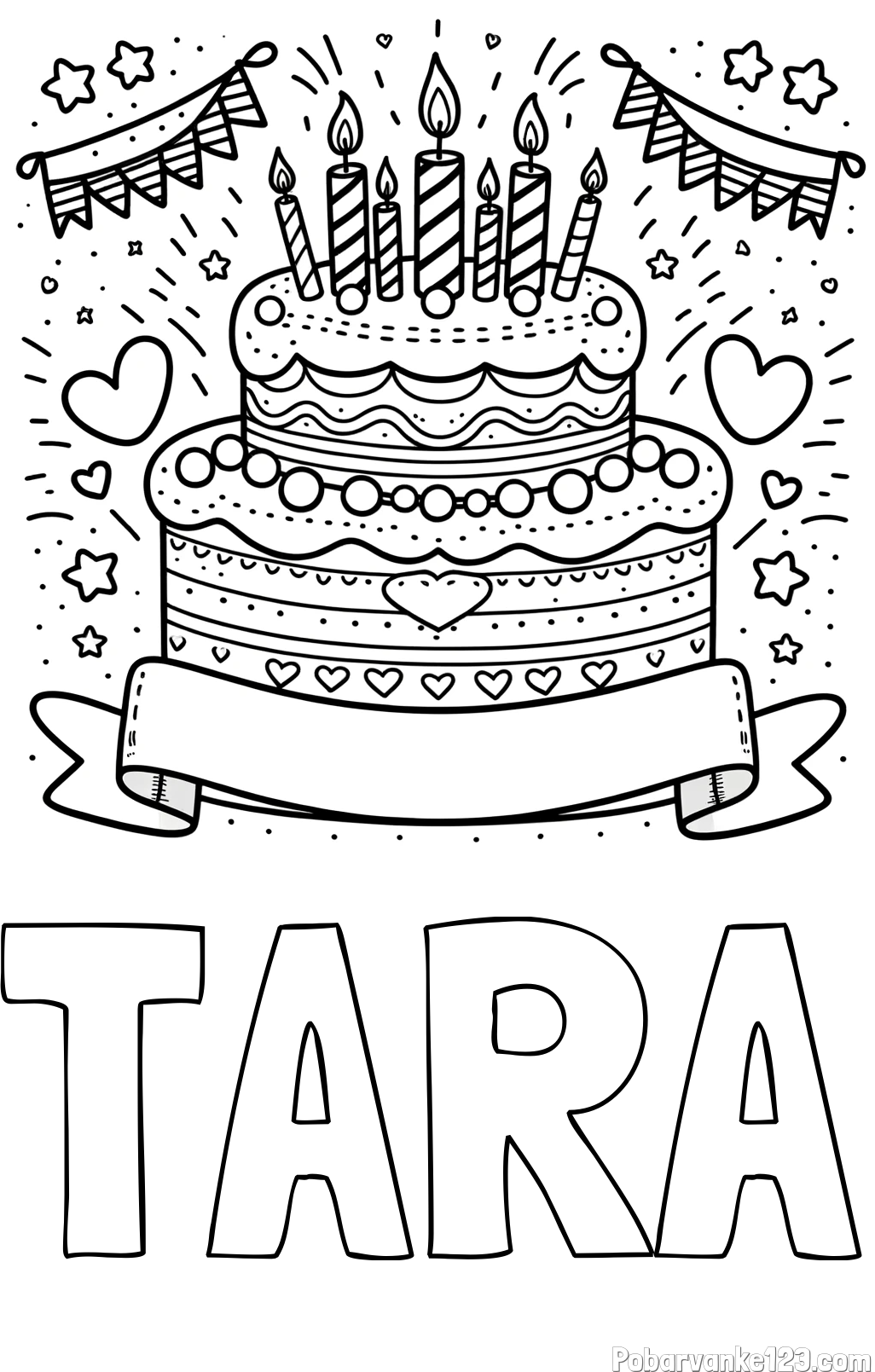 Pobarvanka imena TARA in pobarvanka velike torte za rojstni dan