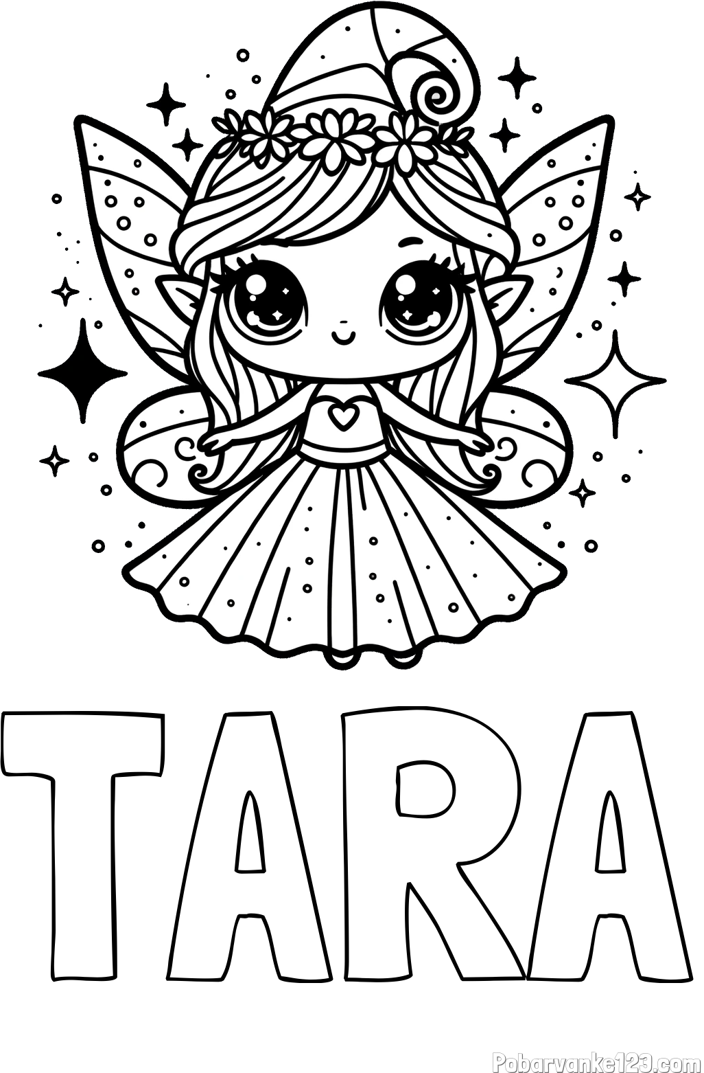 Pobarvanka imena TARA in prikupna čarobna vila