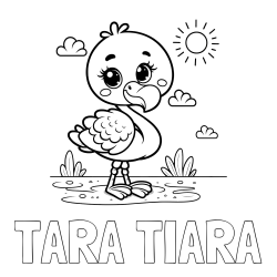 Online izdelana pobarvanka - Pobarvanka imena TARA TIARA in pobarvanka ljubkega flaminga