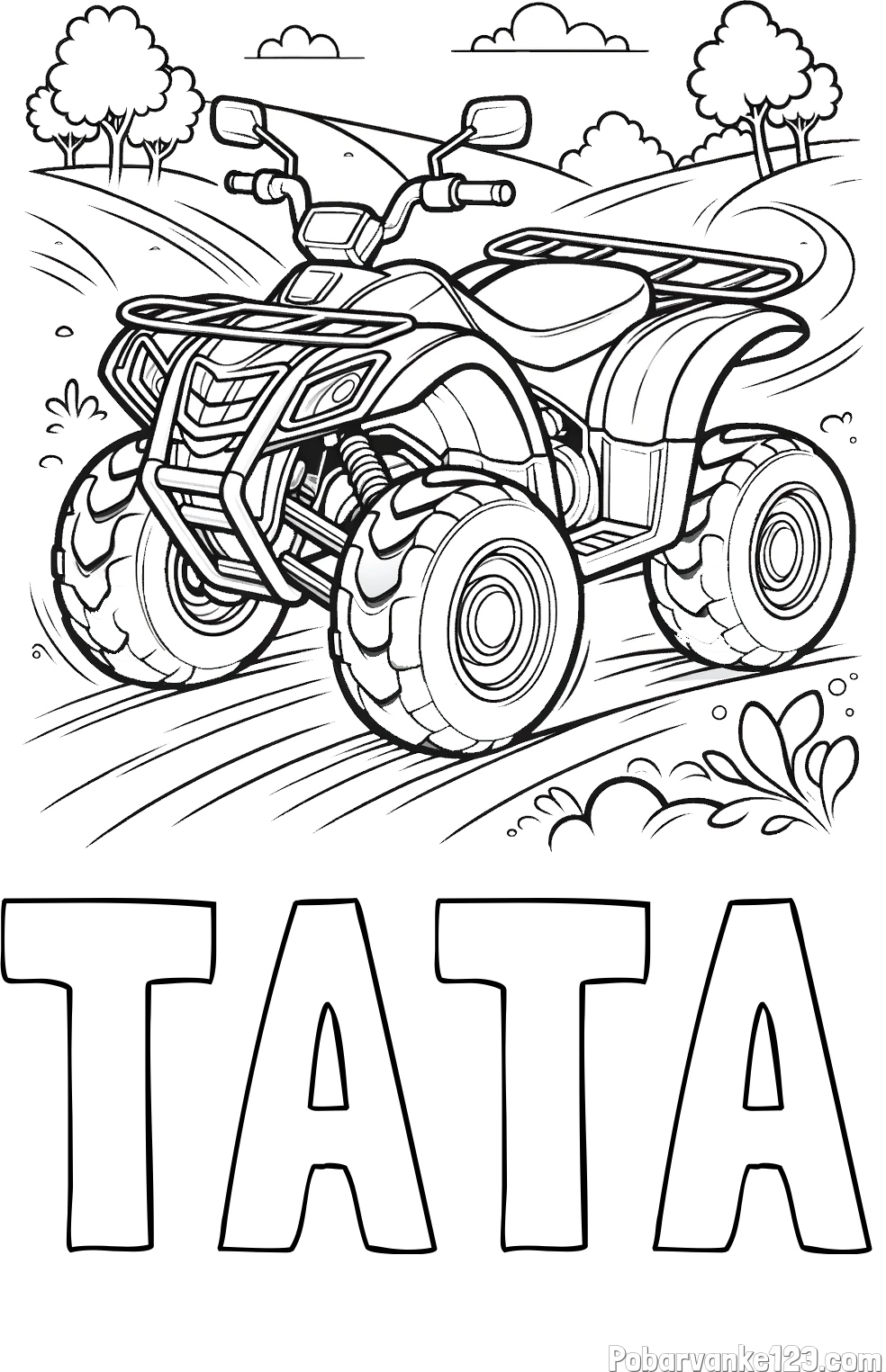 Pobarvanka imena TATA in pobarvanka štirikolesnika na cesti