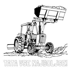 Online izdelana pobarvanka - Pobarvanka imena TATA VSE NAJBOLJŠE! in pobarvanka velikega traktorja med prenosom zemljine