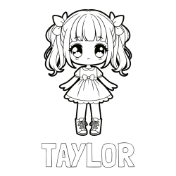Online izdelana pobarvanka - Pobarvanka imena TAYLOR in pobarvanka anime punčke