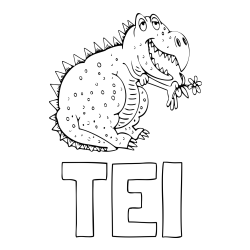 Online izdelana pobarvanka - Pobarvanka imena TEI in pobarvanka veselega dinozavra