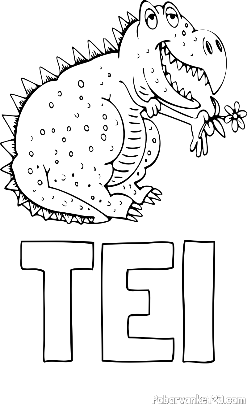 Pobarvanka imena TEI in pobarvanka veselega dinozavra