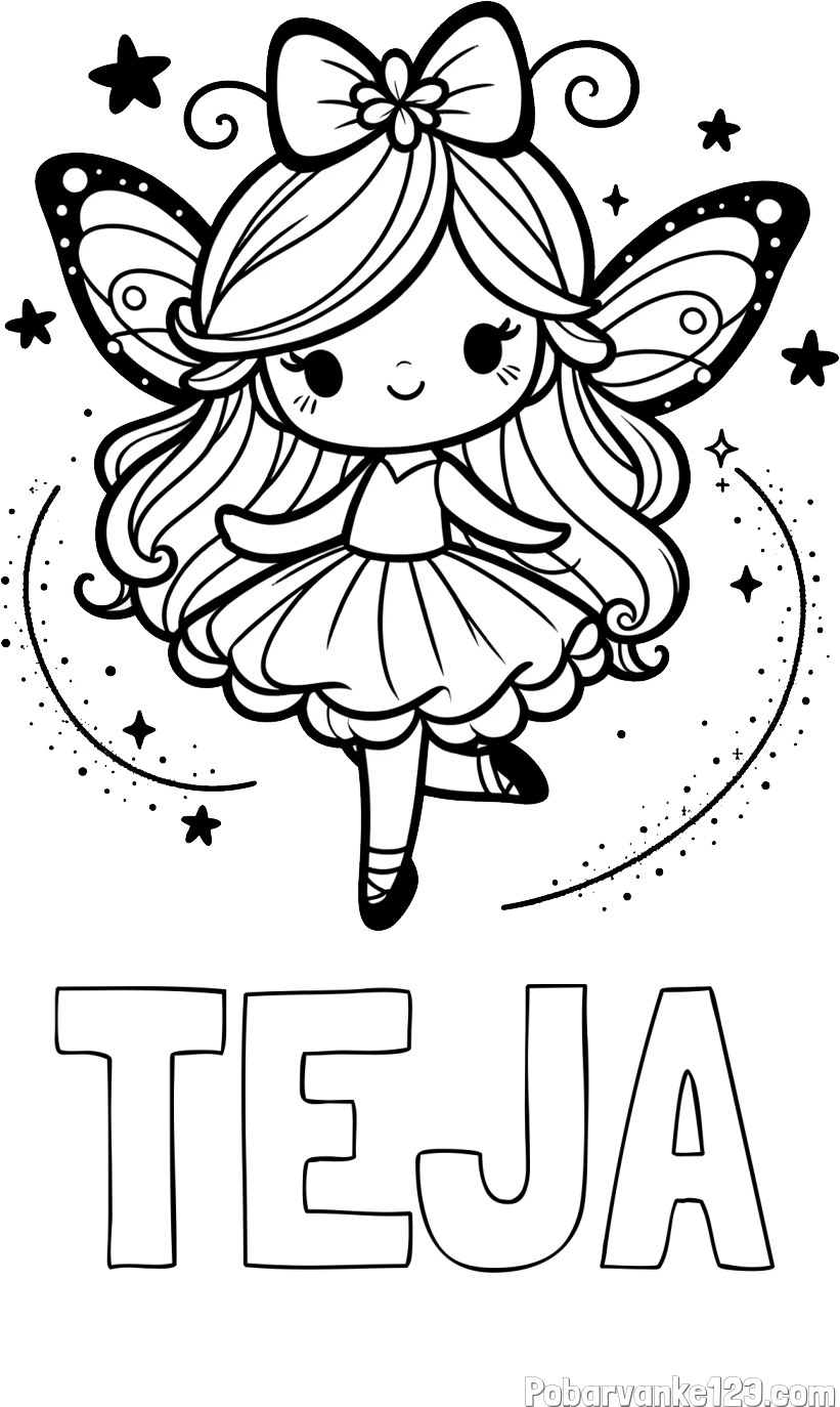 Pobarvanka imena TEJA in ljubka čarobna vila