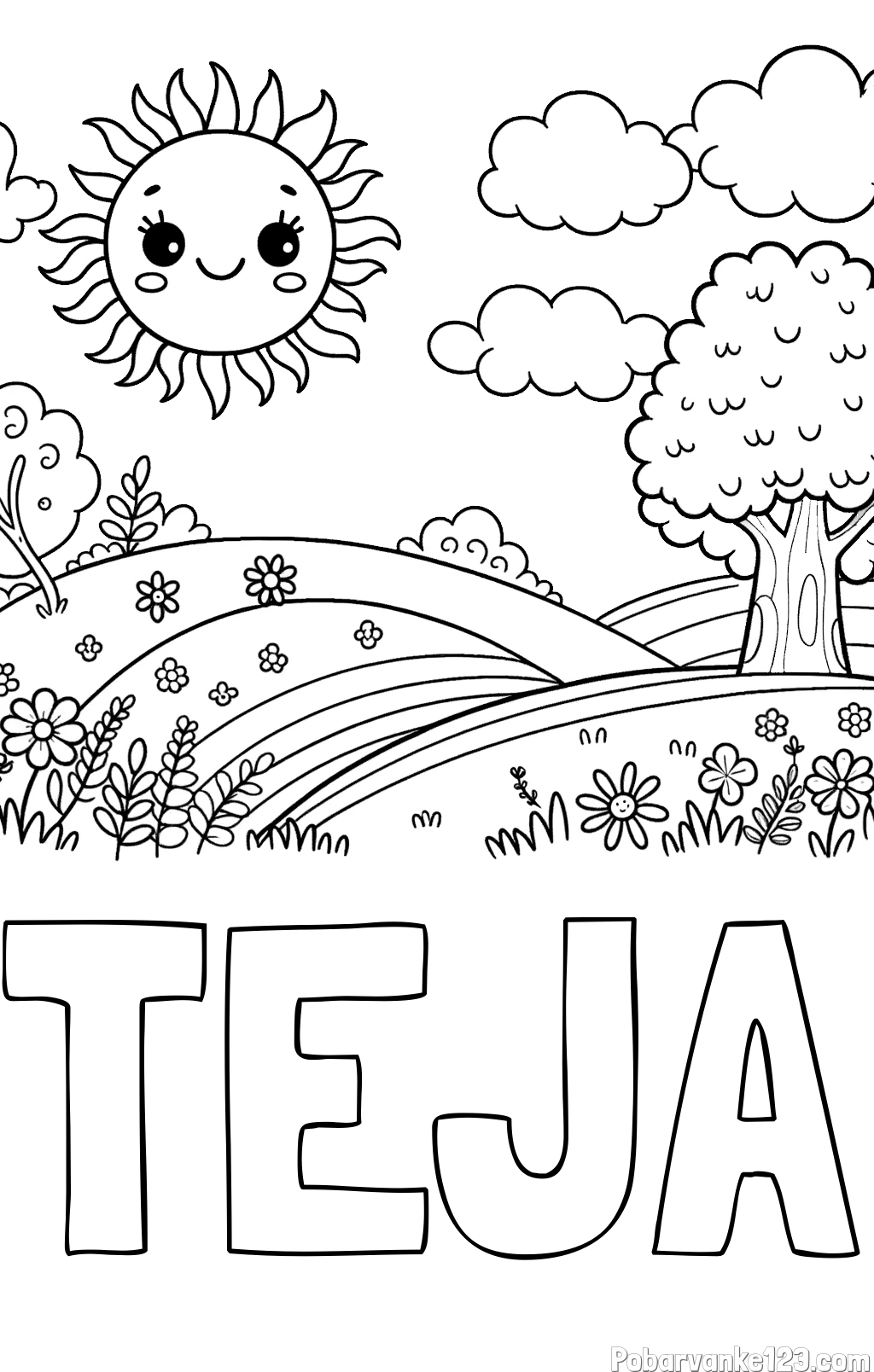 Pobarvanka imena TEJA in otroška pobarvanka narave