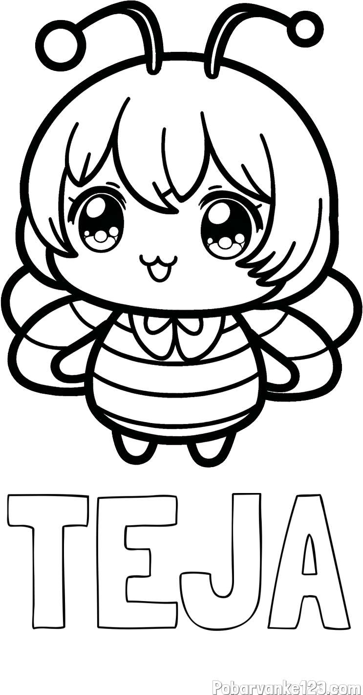 Pobarvanka imena TEJA in pobarvanka čebelice v stilu anime
