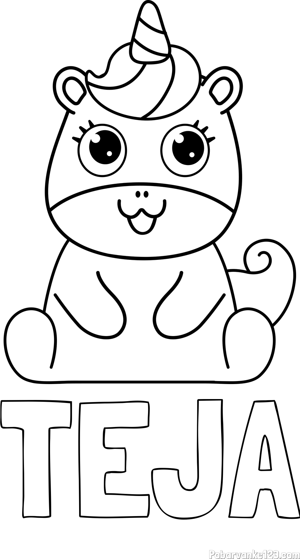 Pobarvanka imena TEJA in pobarvanka čudovitega samoroga Unicorn