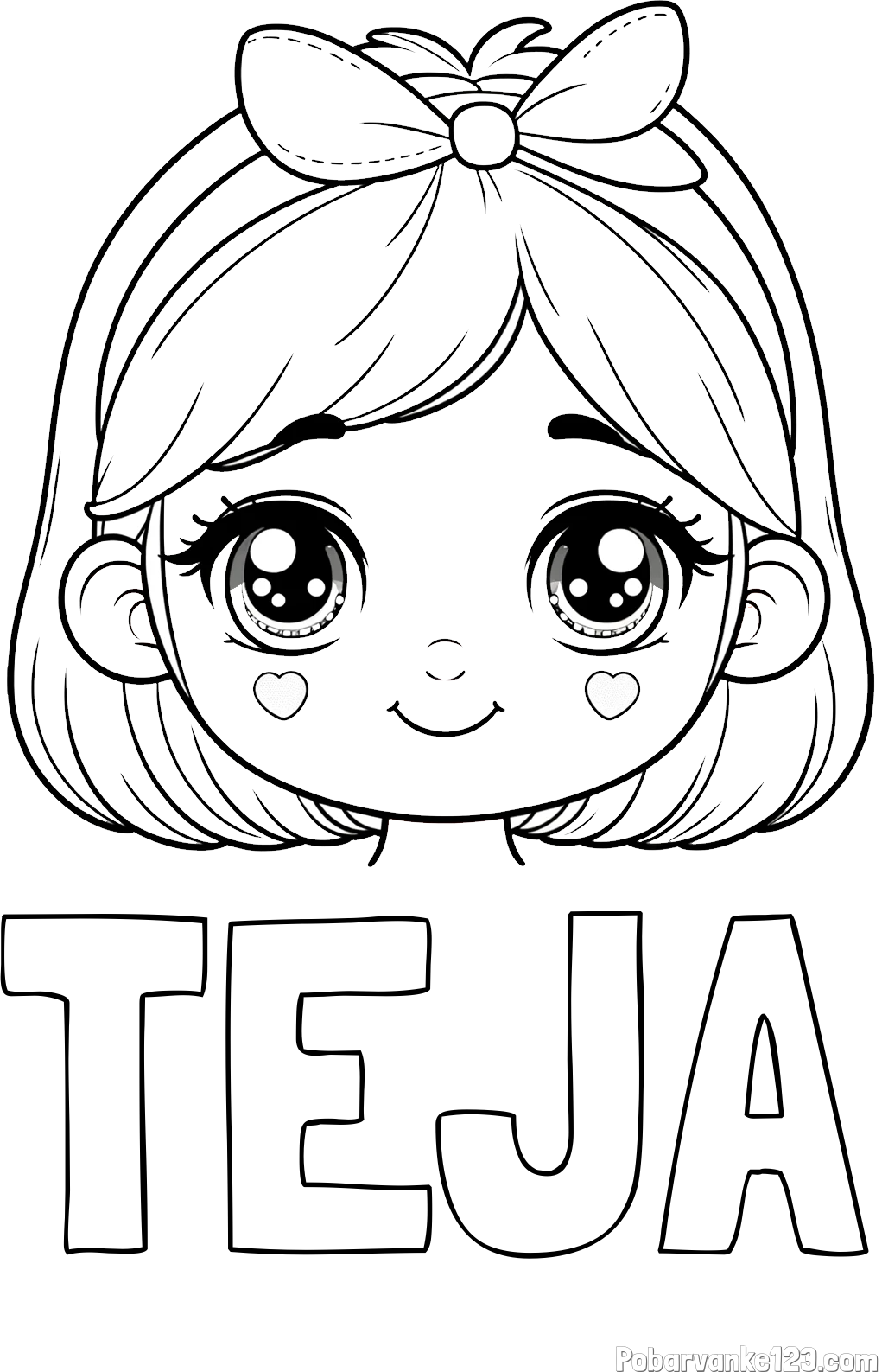 Pobarvanka imena TEJA in pobarvanka obraza ljubke punčke