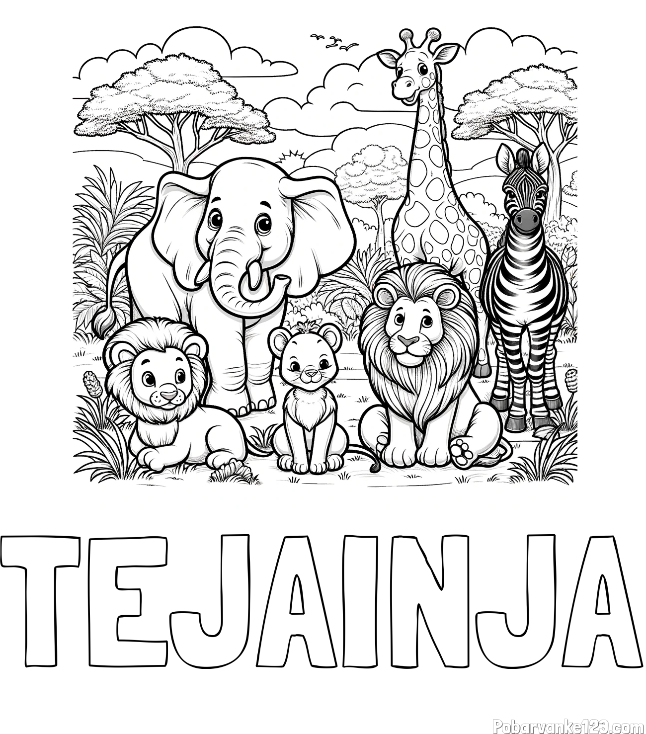 Pobarvanka imena TEJAINJA in pobarvanka ljubkih živali