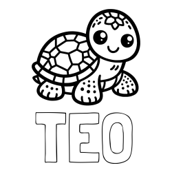 Pobarvanka imena TEO in otroška pobarvanka želve