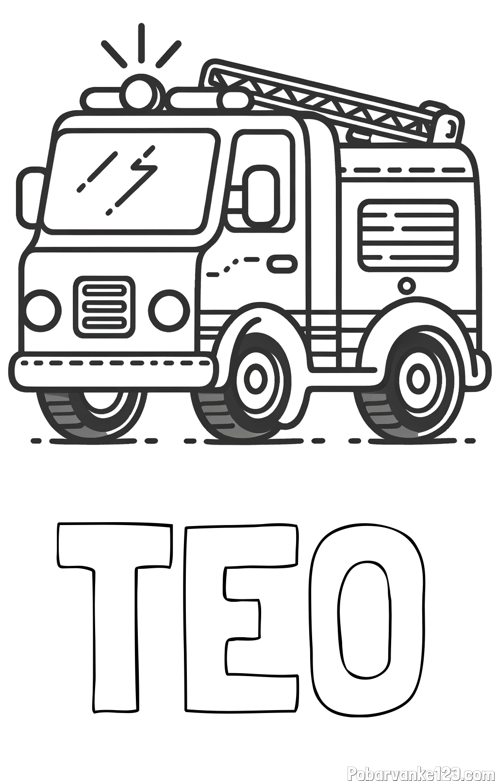 Pobarvanka imena TEO in pobarvanka gasilskega avta z vklopljeno sireno