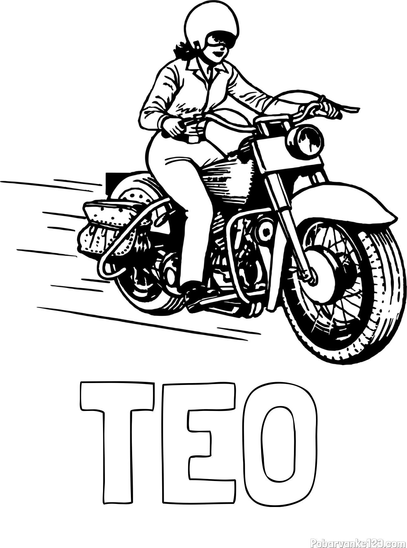 Pobarvanka imena TEO in pobarvanka motorja ter motoristke