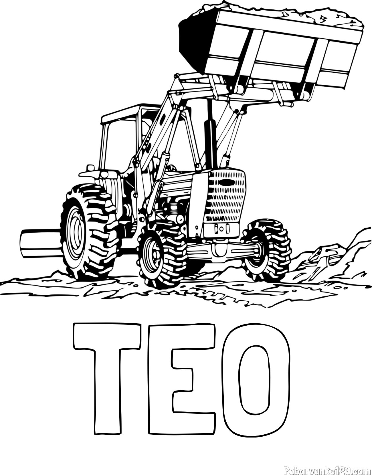 Pobarvanka imena TEO in pobarvanka velikega traktorja med prenosom zemljine
