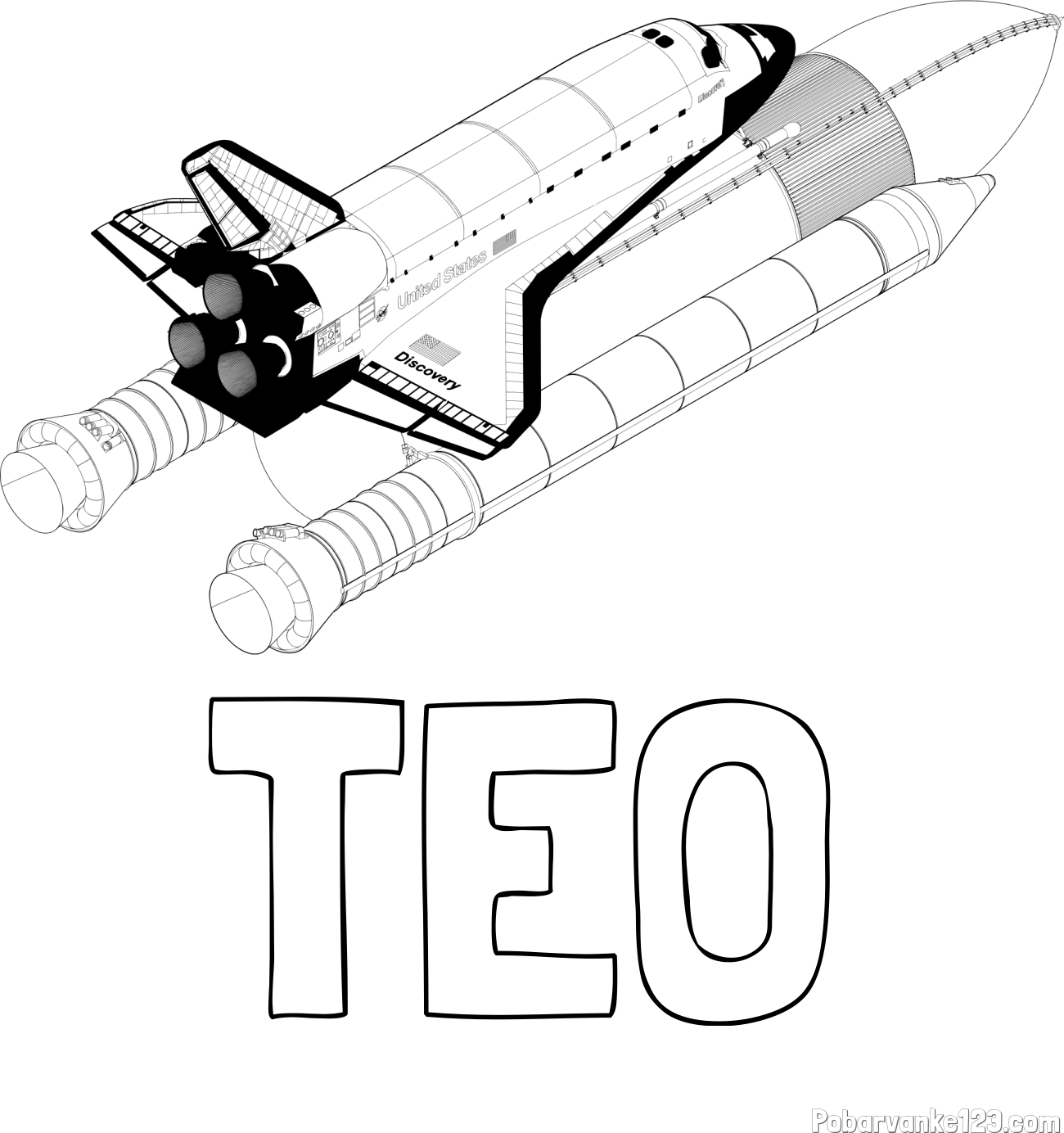 Pobarvanka imena TEO in pobarvanka vesoljskega plovila Space Shuttle Discovery 3 v letu