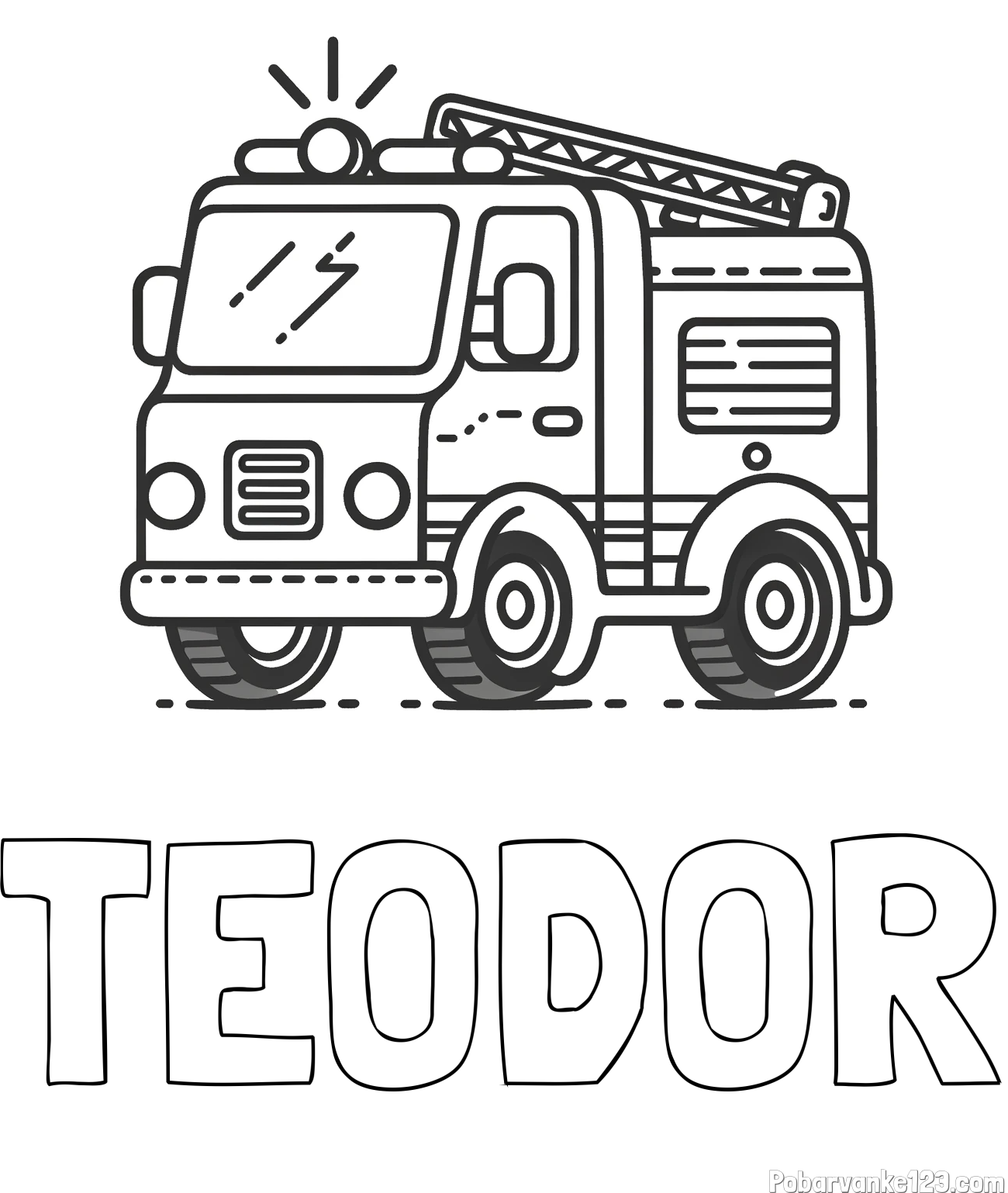 Pobarvanka imena TEODOR in pobarvanka gasilskega avta z vklopljeno sireno