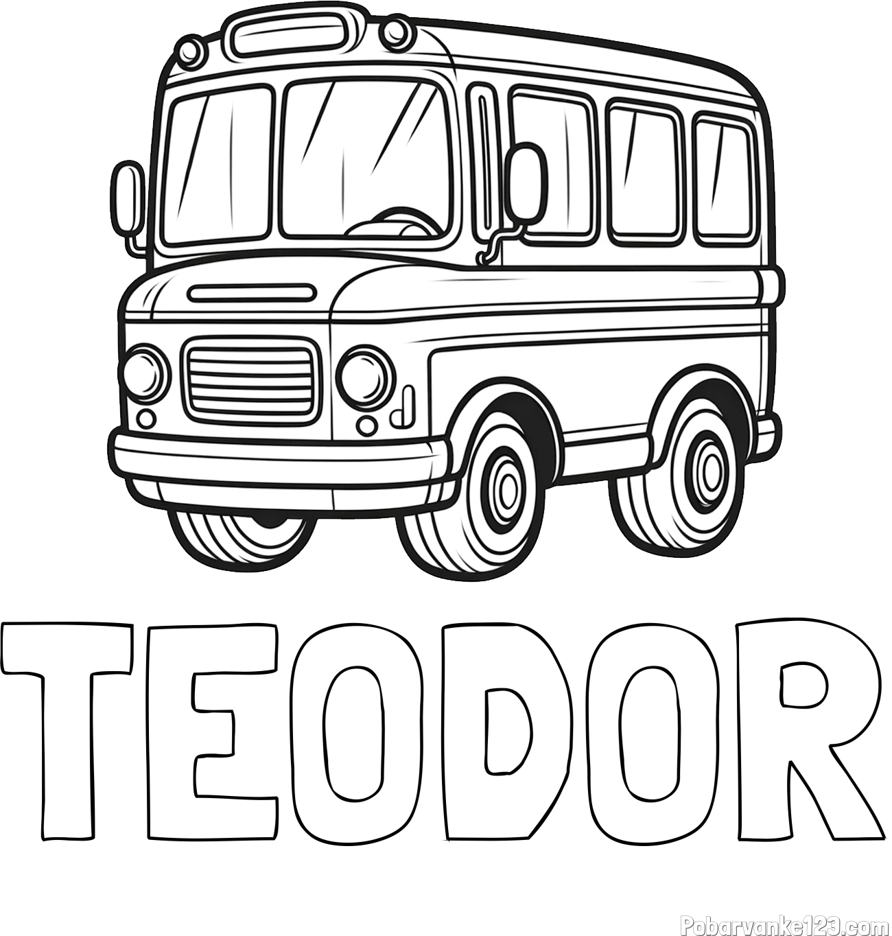 Pobarvanka imena TEODOR in pobarvanka majhnega avtobusa