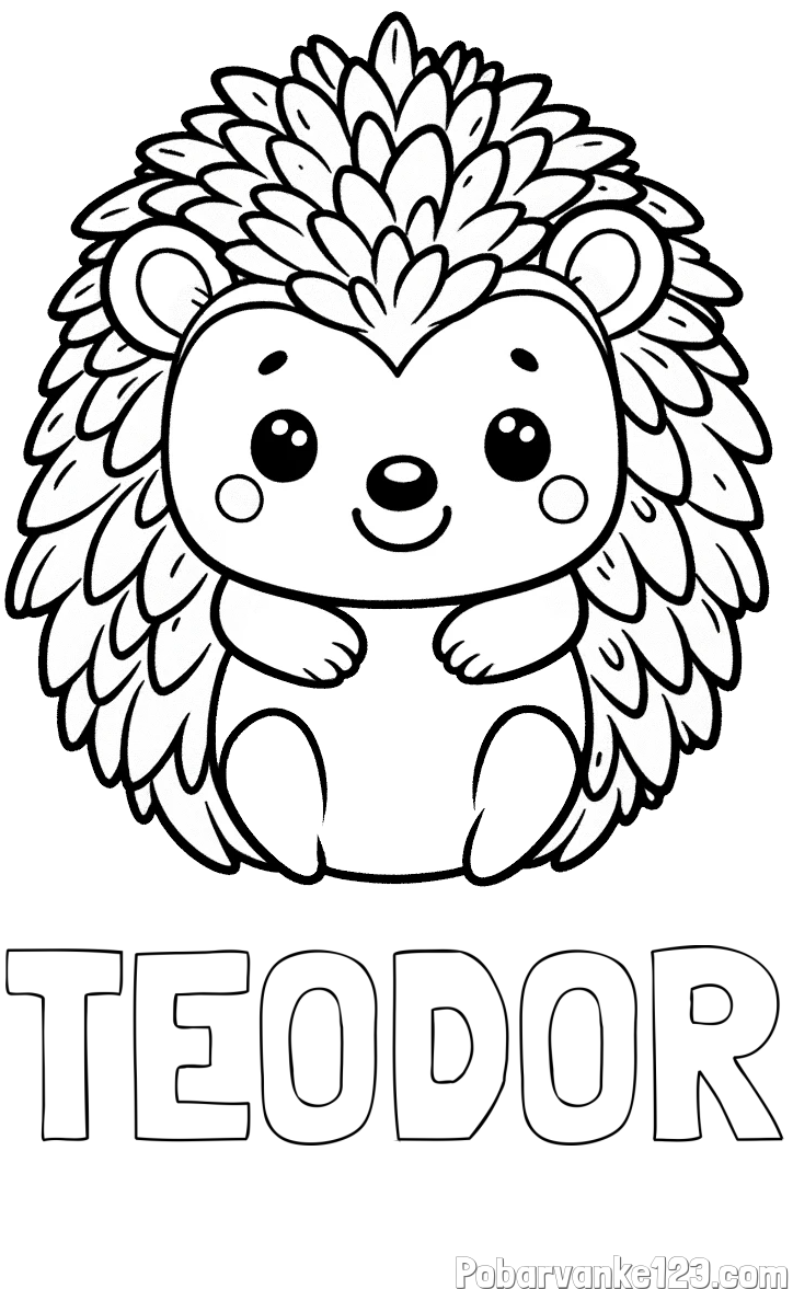 Pobarvanka imena TEODOR in pobarvanka prikupnega ježa