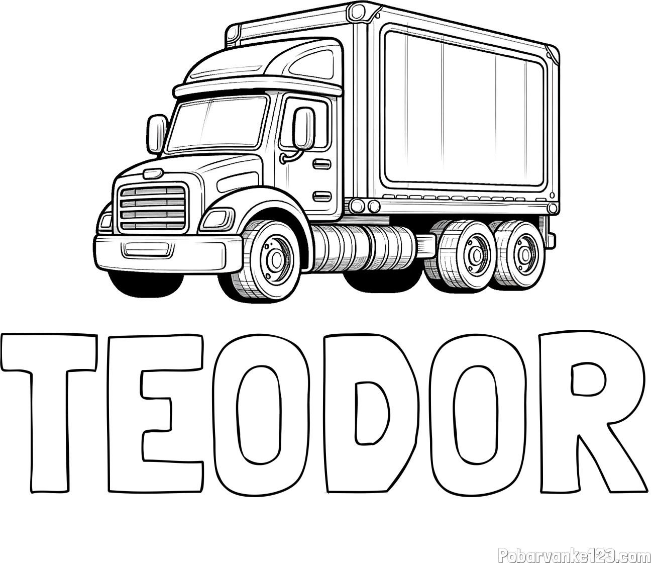 Pobarvanka imena TEODOR in pobarvanka velikega in zmogljivega tovornjaka