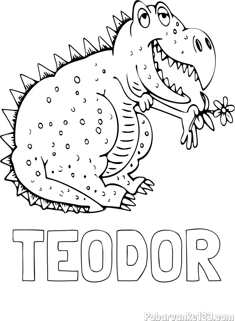 Pobarvanka imena TEODOR in pobarvanka veselega dinozavra