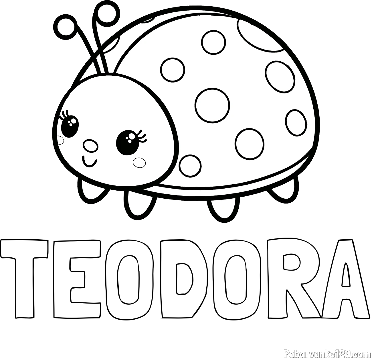 Pobarvanka imena TEODORA in pobarvanka ljubke pikapolonice