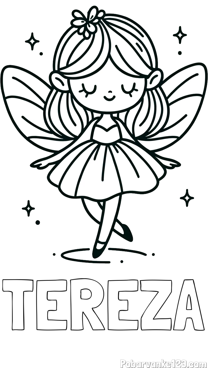 Pobarvanka imena TEREZA in enostavna pobarvanka čarobne vile