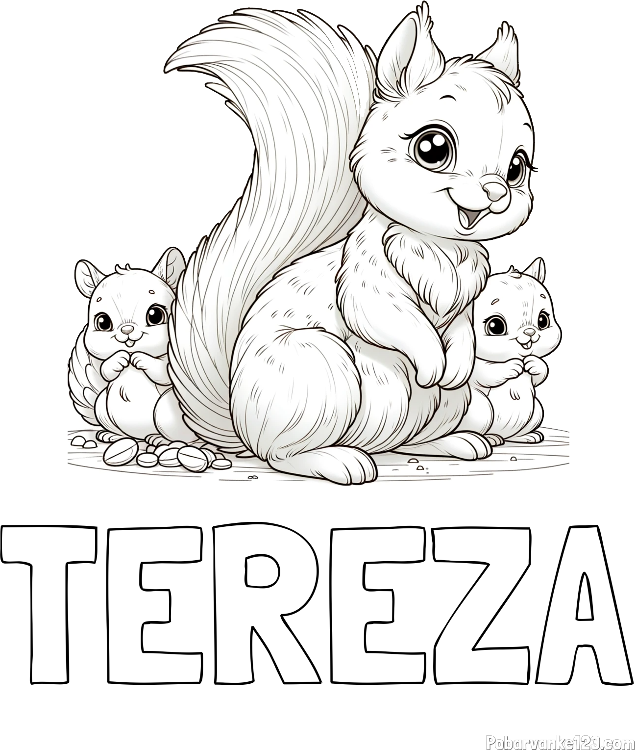 Pobarvanka imena TEREZA in pobarvanka veveričje družine