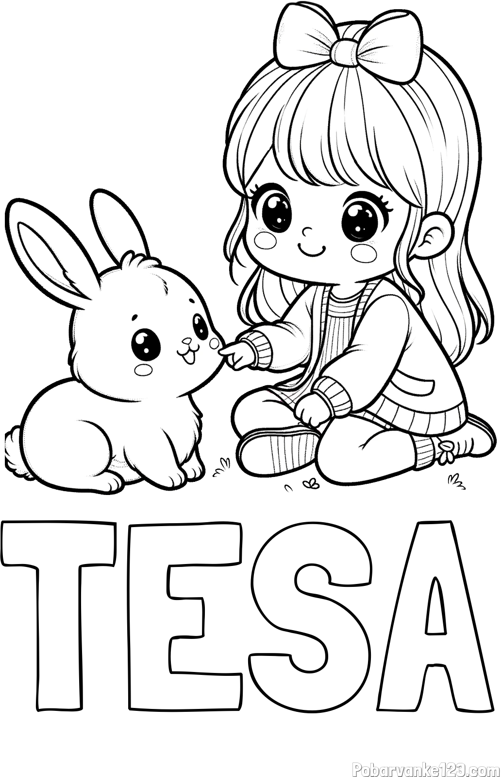Pobarvanka imena TESA in pobarvanka ljubke punčke, ki se igra z zajčkom