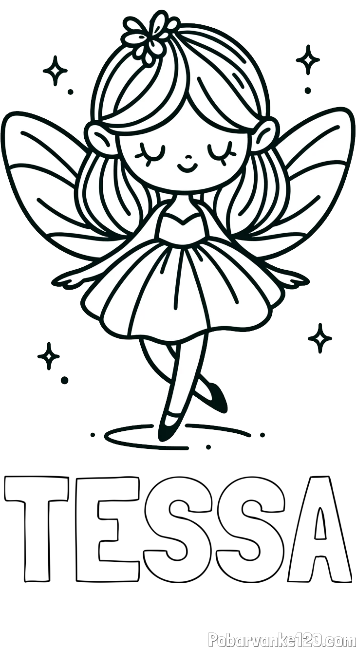 Pobarvanka imena TESSA in enostavna pobarvanka čarobne vile