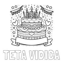Online izdelana pobarvanka - Pobarvanka imena TETA VIDICA in pobarvanka velike torte za rojstni dan