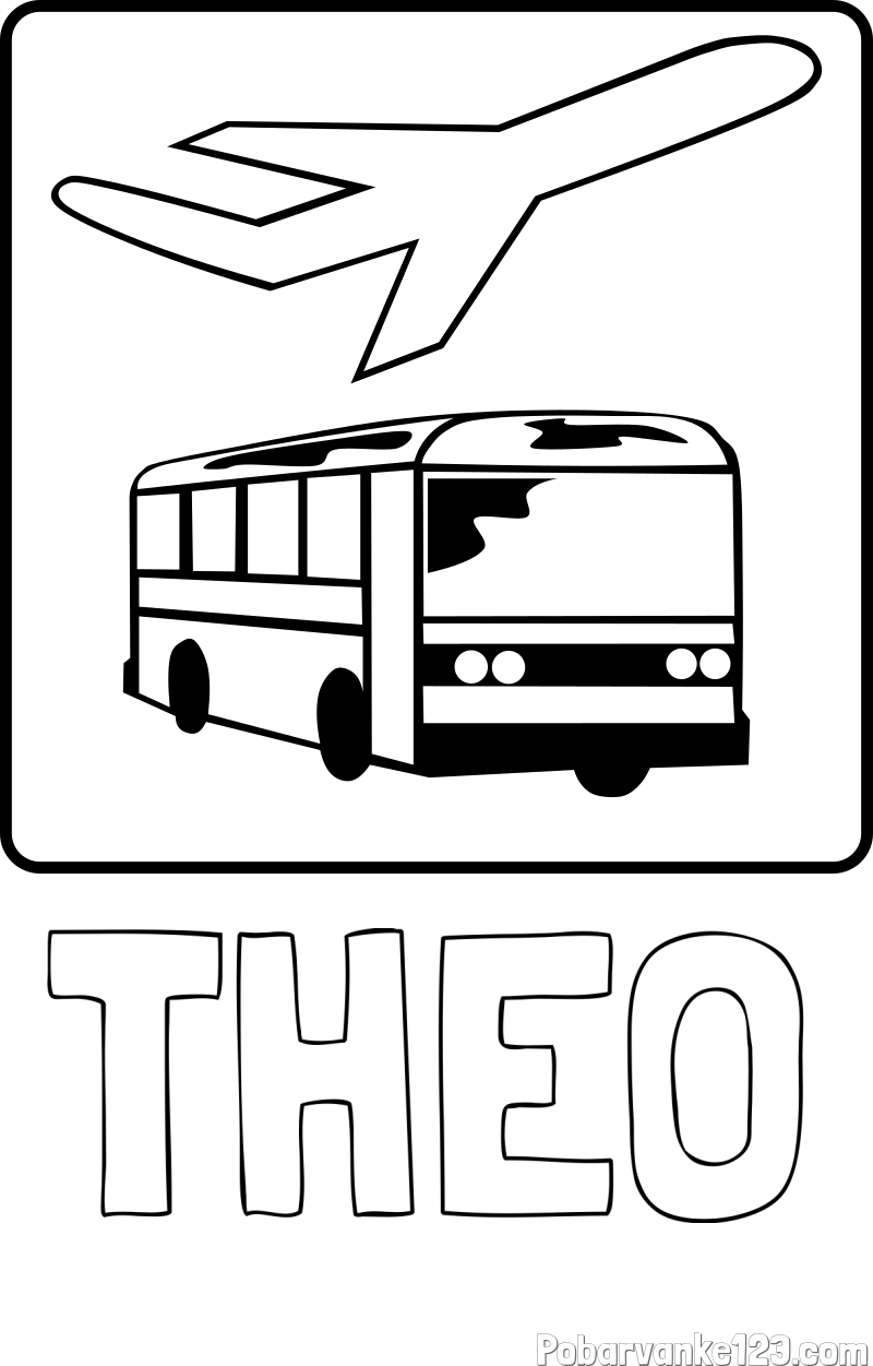 Pobarvanka imena THEO in avtobus in letalo