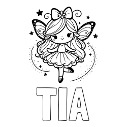 Pobarvanka imena TIA in ljubka čarobna vila