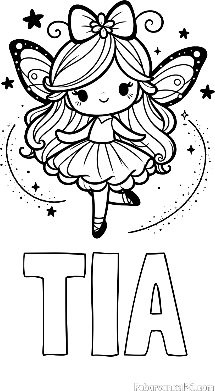 Pobarvanka imena TIA in ljubka čarobna vila