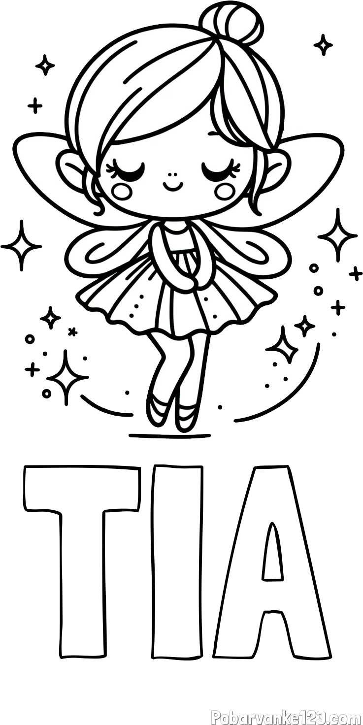 Pobarvanka imena TIA in otroška pobarvanka čarobne vile