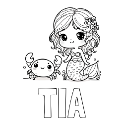 Pobarvanka imena TIA in pobarvanka ljubke morske deklice in veselega raka