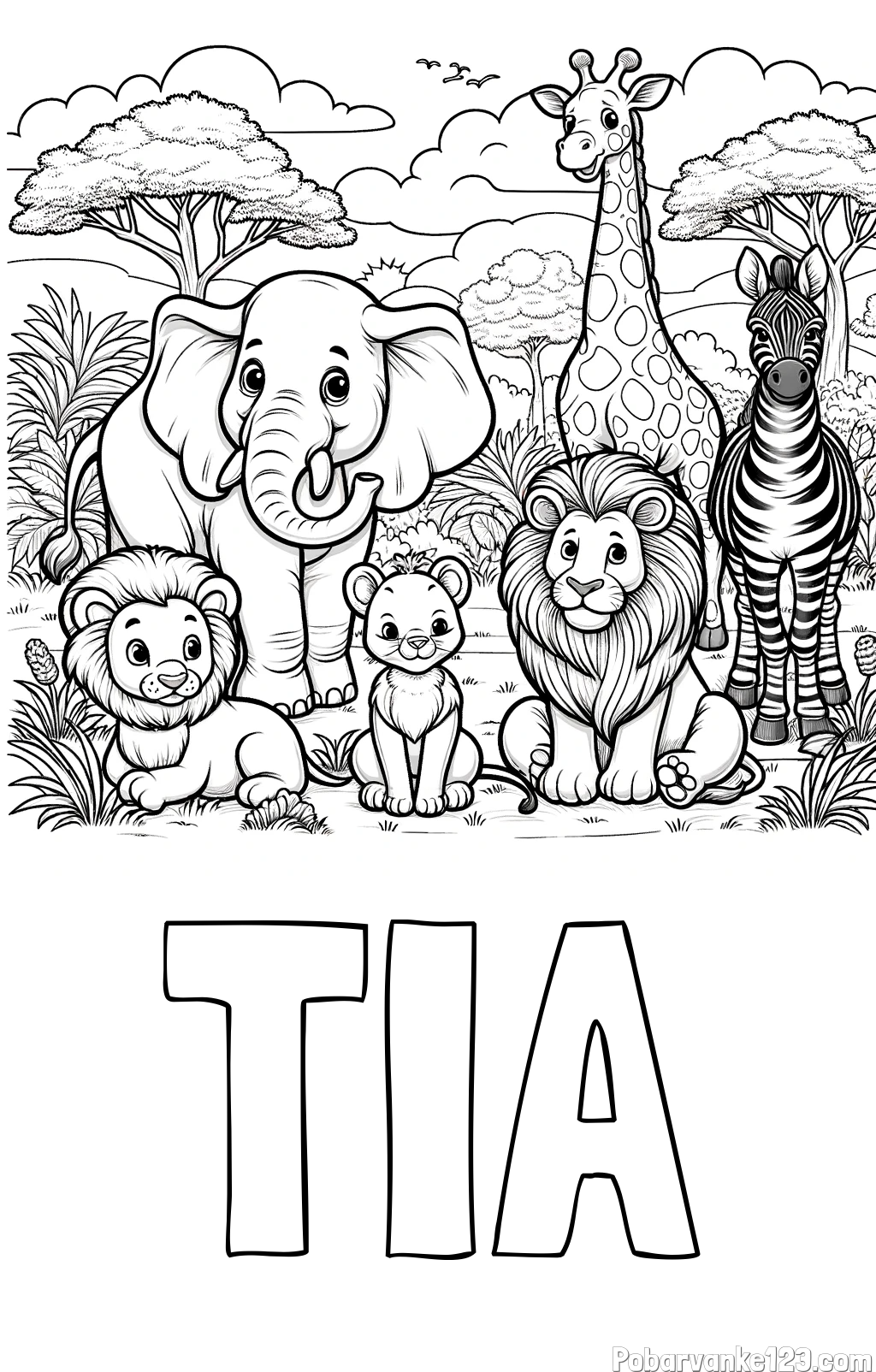 Pobarvanka imena TIA in pobarvanka ljubkih živali