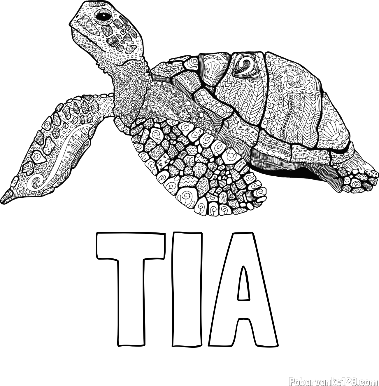 Pobarvanka imena TIA in pobarvanka velike želve - mandale