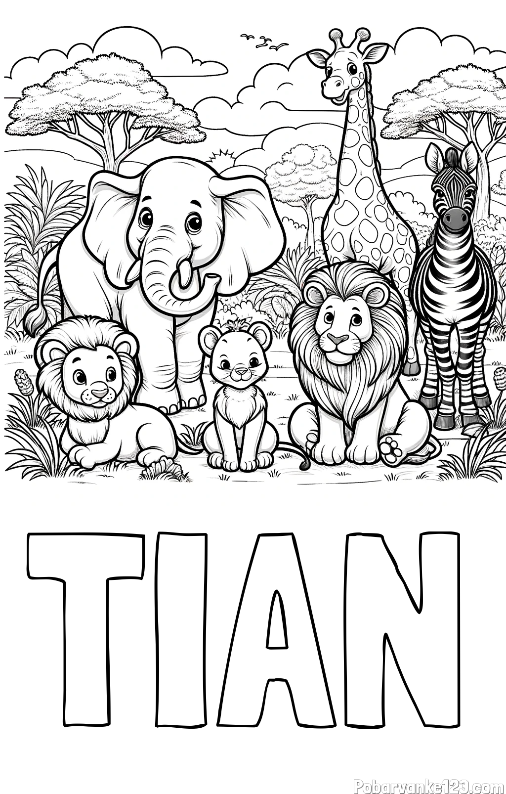 Pobarvanka imena TIAN in pobarvanka ljubkih živali