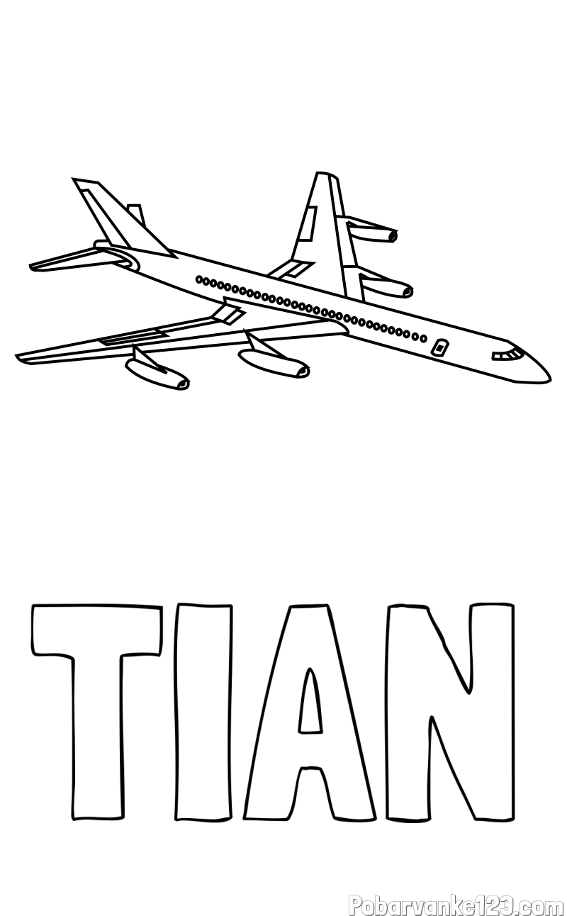 Pobarvanka imena TIAN in potniško letalo