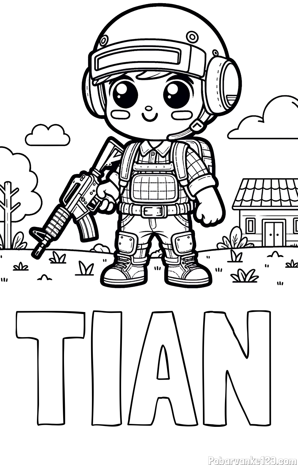 Pobarvanka imena TIAN in preprosta otroška PUBG pobarvanka