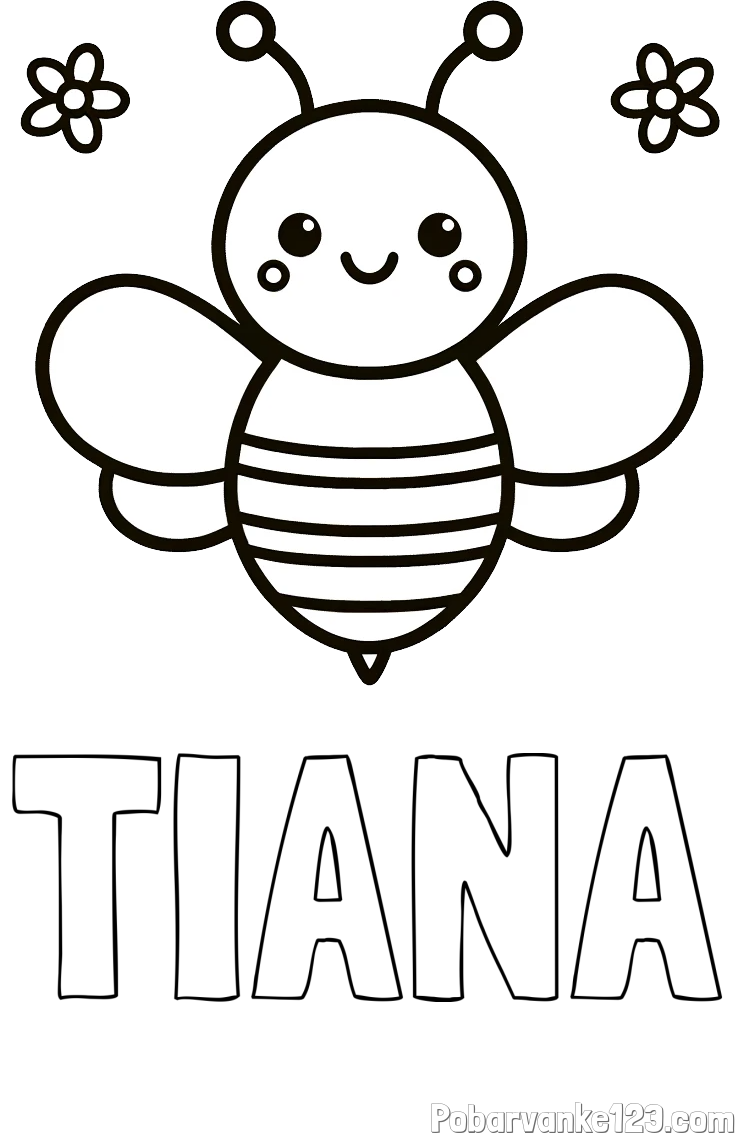 Pobarvanka imena TIANA in otroška pobarvanka čebele