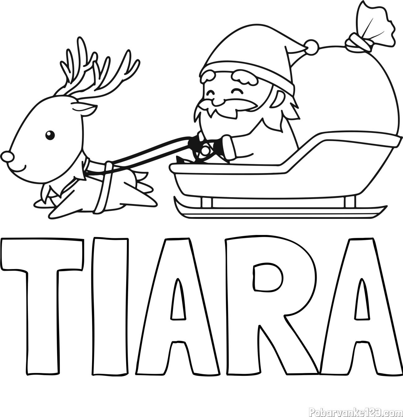 Pobarvanka imena TIARA in pobarvanka Božička na saneh ter jelenčka Rudolfa