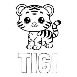 Online izdelana pobarvanka - Pobarvanka imena TIGI in pobarvanka ljubkega tigrčka
