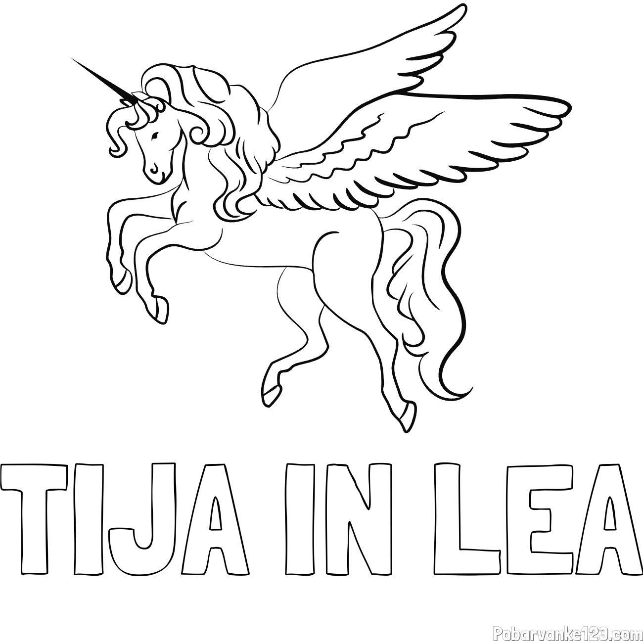 Pobarvanka imena TIJA IN LEA in lepa pobarvanka samoroga