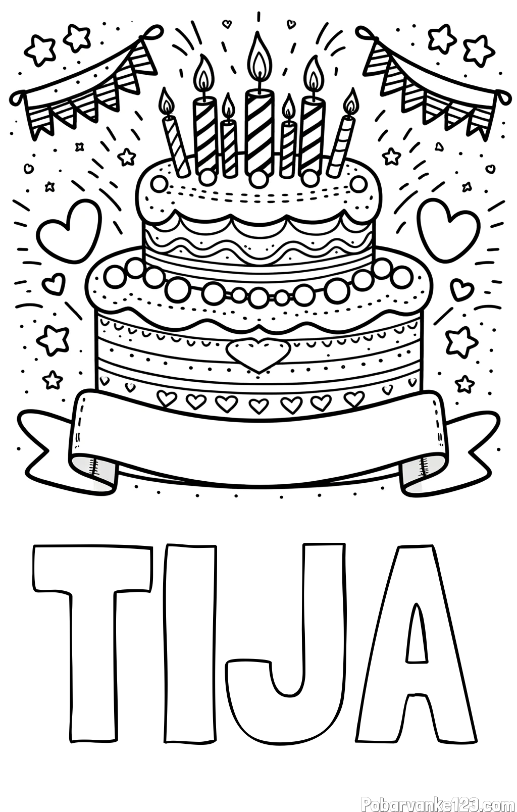 Pobarvanka imena TIJA in pobarvanka velike torte za rojstni dan