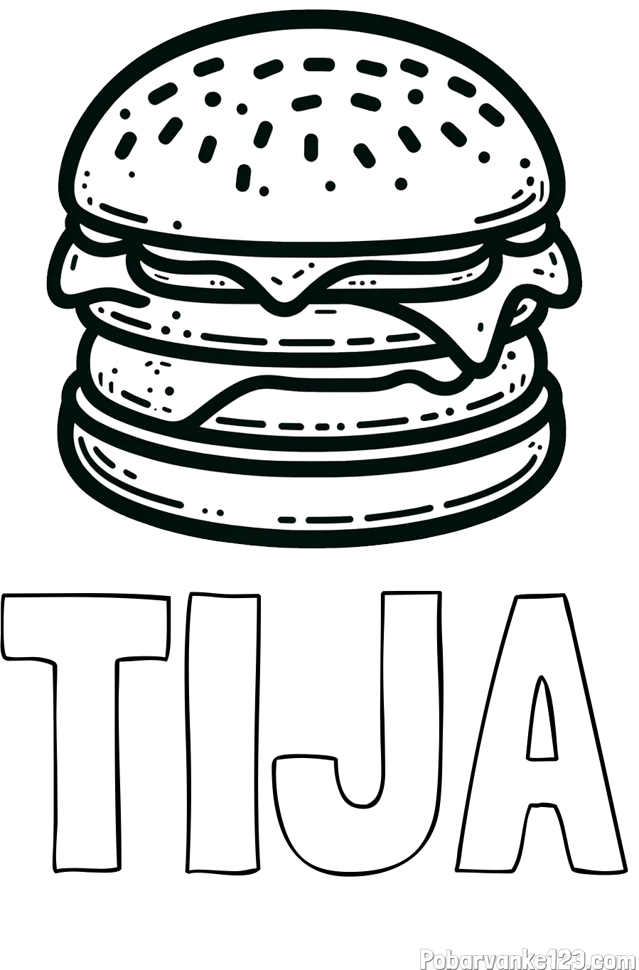 Pobarvanka imena TIJA in preprosta pobarvanka hamburgerja