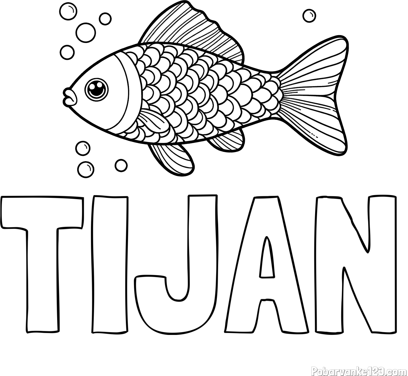 Pobarvanka imena TIJAN in pobarvanka ribe