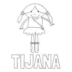 Online izdelana pobarvanka - Pobarvanka imena TIJANA in otroška pobarvanka nasmejane baletke